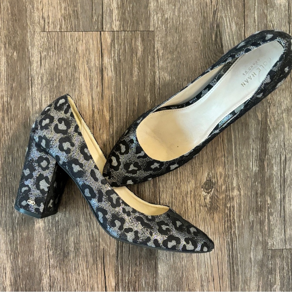 Cole Haan Gray Metallic Leopard Print Pumps, size 10